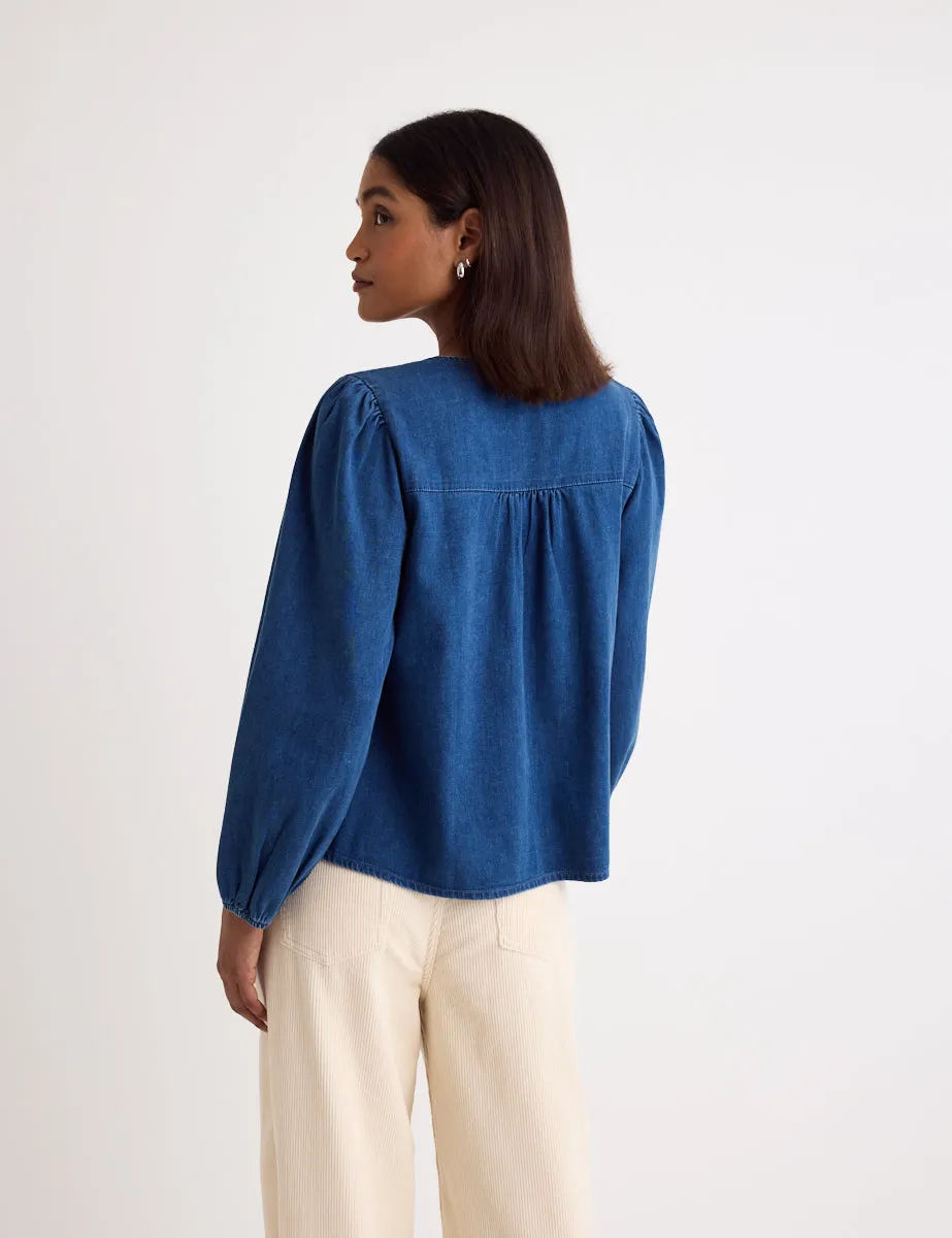 Denim Tie Front Bernadetta Blouse sold by Nobody's Child product image thumbnail 5