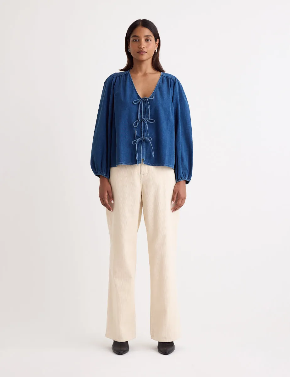 Denim Tie Front Bernadetta Blouse sold by Nobody's Child product image thumbnail 3