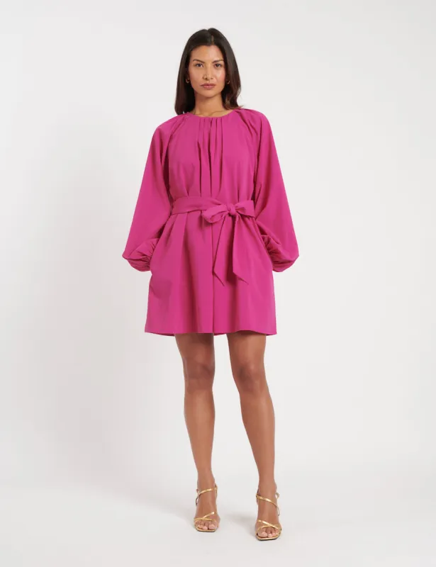 Pink Gathered Tie Waist Mayall Mini Dress sold by Nobody's Child