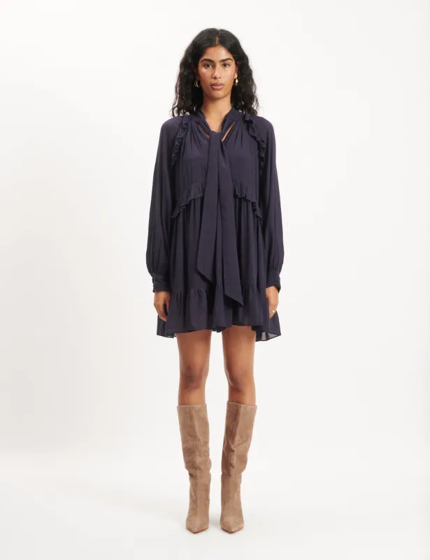 Navy Ruffle Trim Bohana Mini Dress sold by Nobody's Child