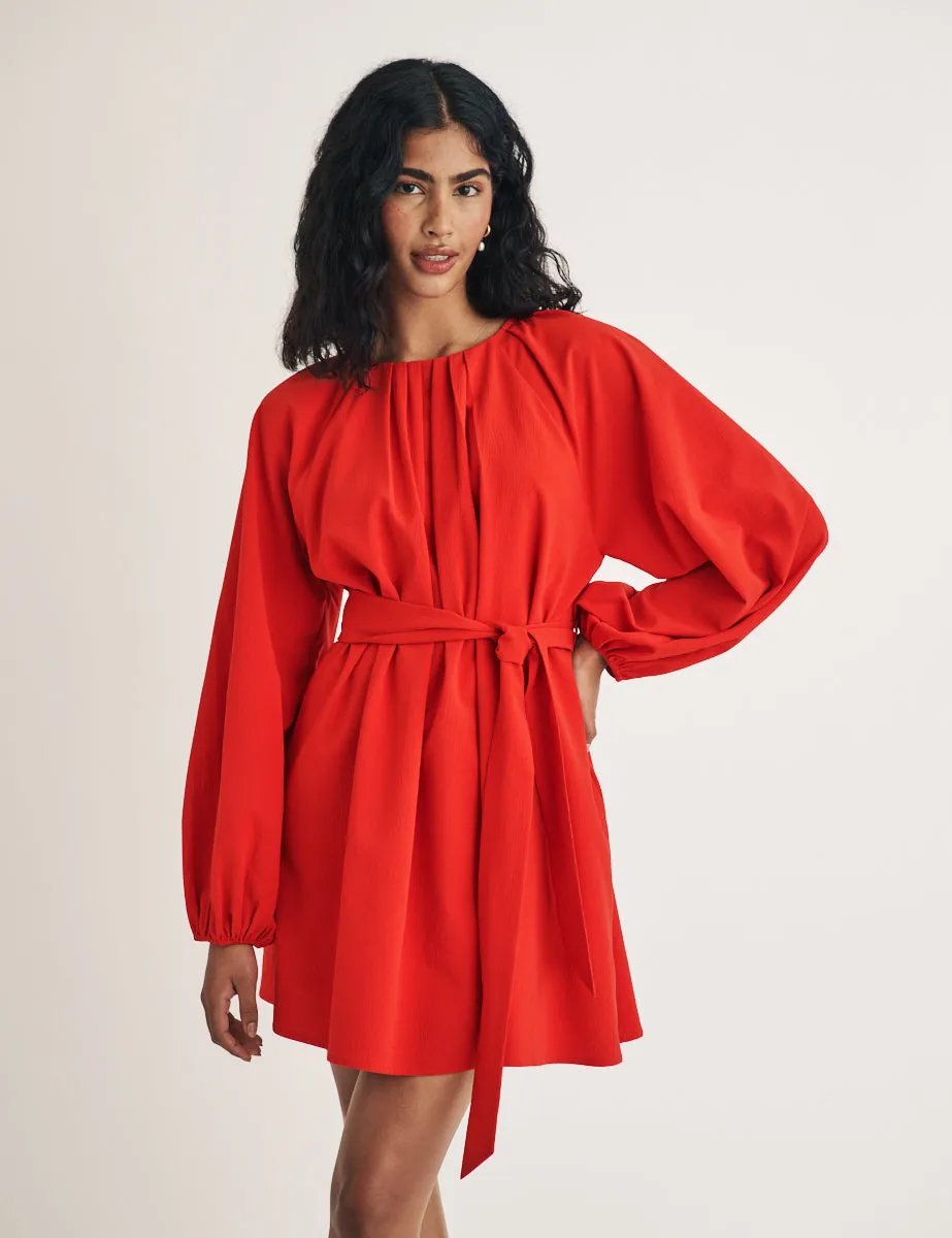 Red Gathered Tie Waist Mayall Mini Dress sold by Nobody's Child product image thumbnail 4
