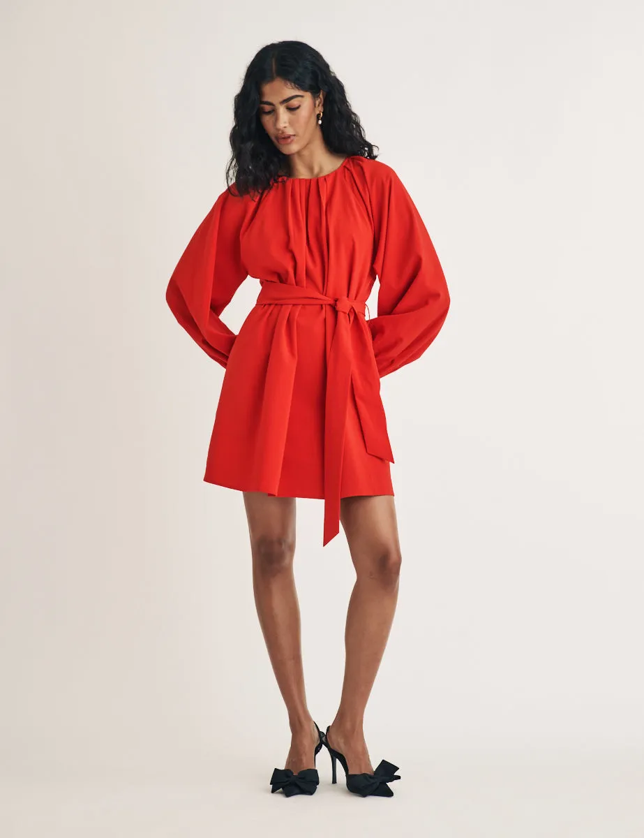 Red Gathered Tie Waist Mayall Mini Dress sold by Nobody's Child product image thumbnail 5