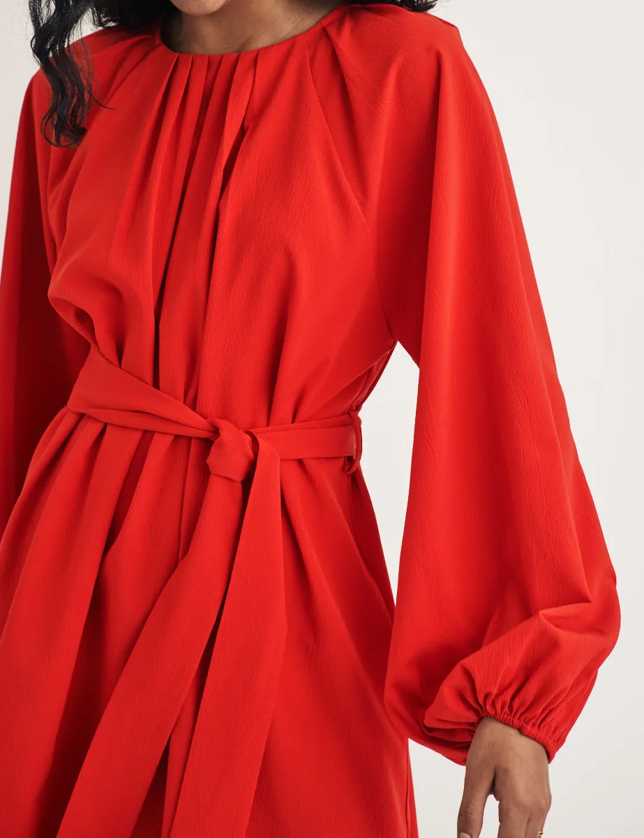 Red Gathered Tie Waist Mayall Mini Dress sold by Nobody's Child product image thumbnail 3