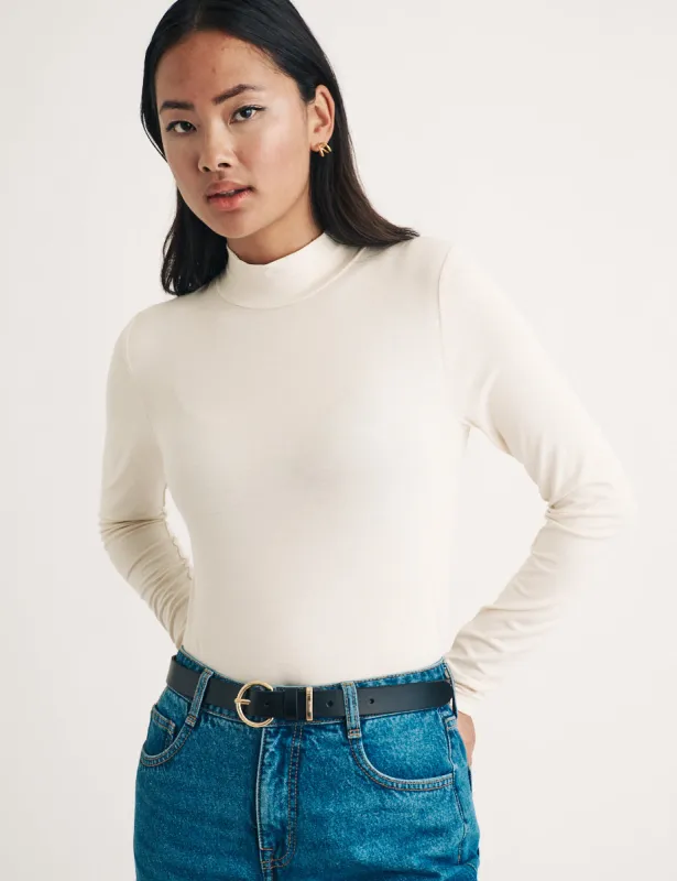 Cream Funnel Neck Long Sleeve Top sold by Nobody's Child
