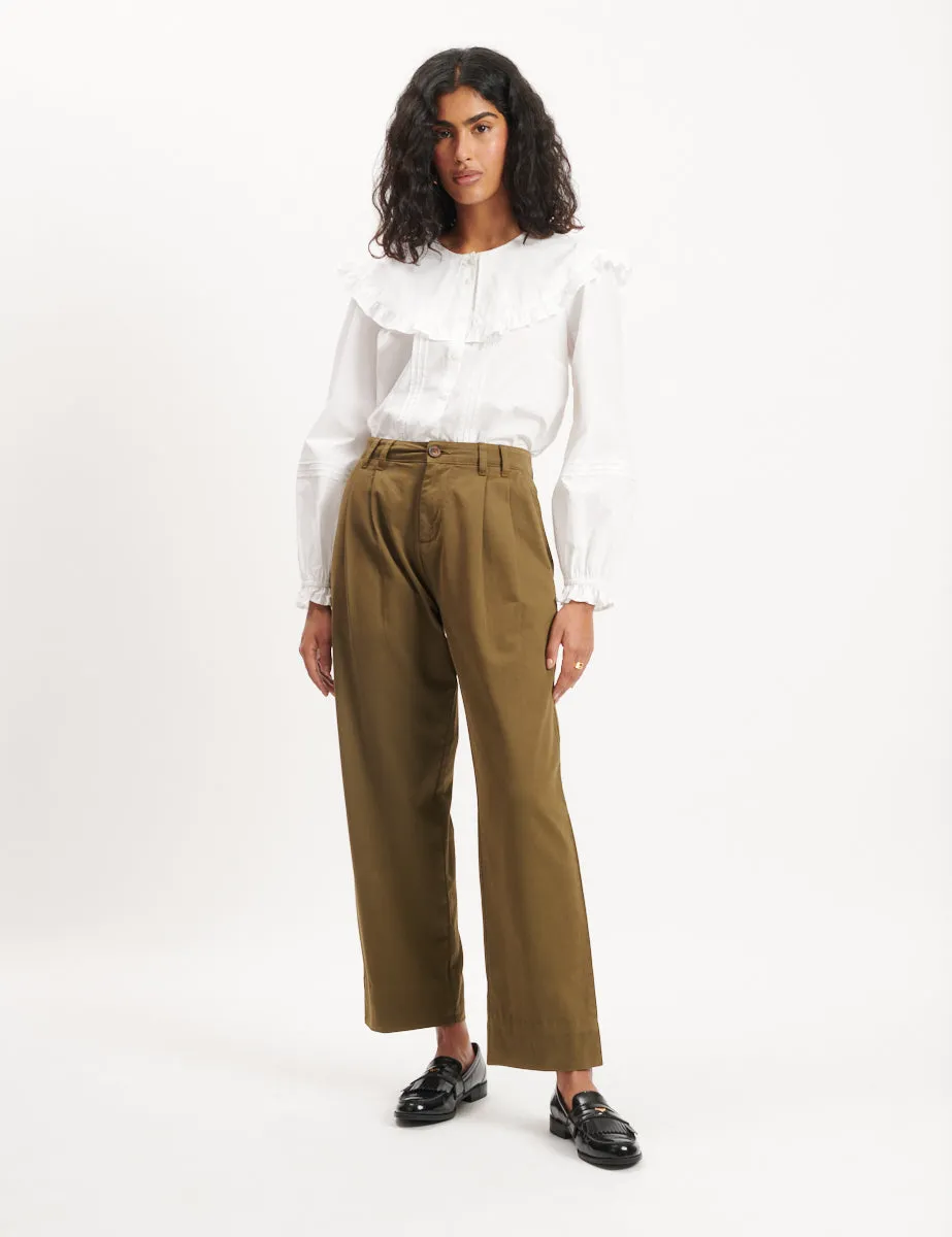 Olive Green Pleated Cropped Ava Trousers sold by Nobody's Child product image thumbnail 5