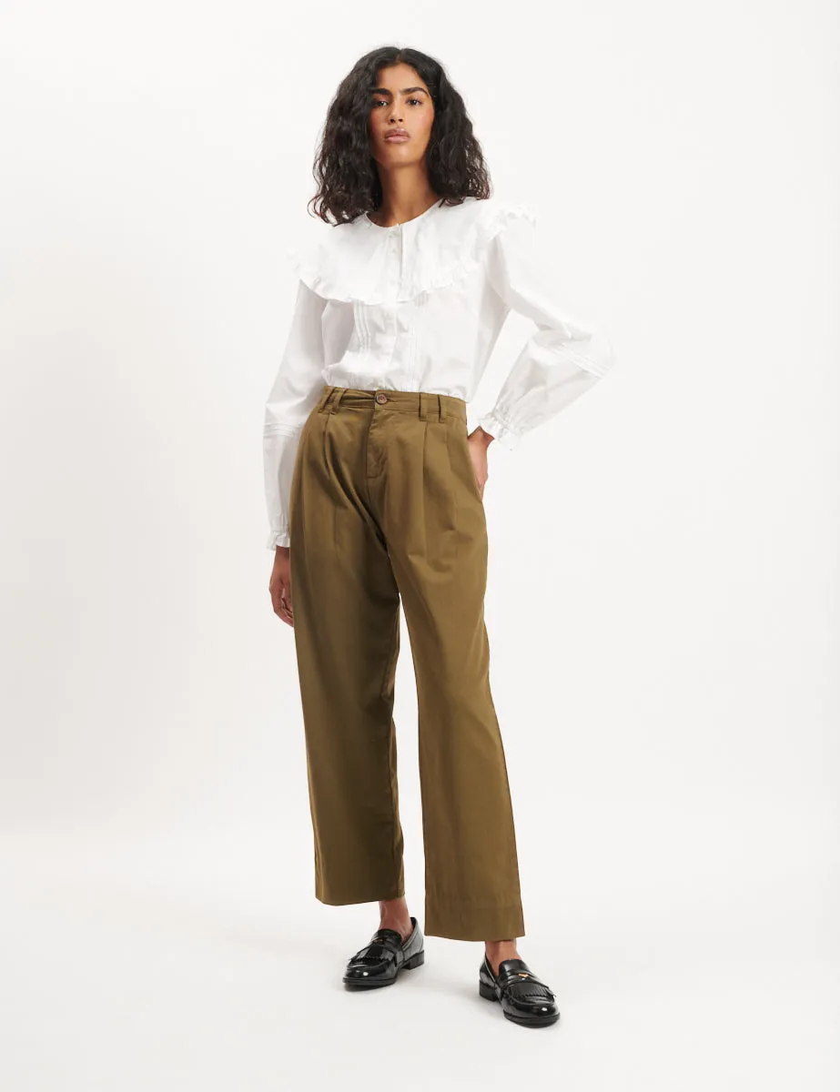 Olive Green Pleated Cropped Ava Trousers sold by Nobody's Child product image thumbnail 3