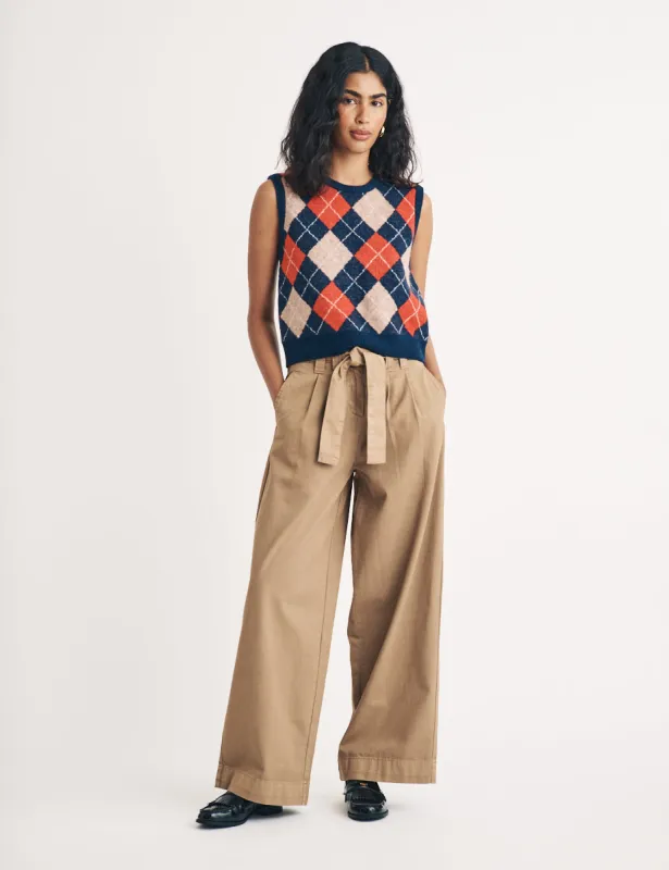 Beige Wide Leg Tie Waist Trousers sold by Nobody's Child
