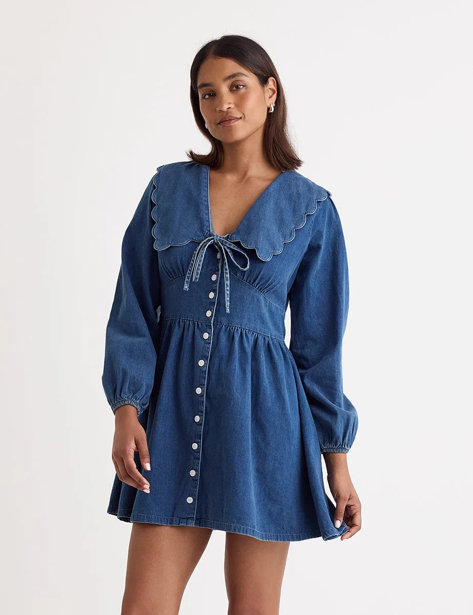 Denim Long Sleeve Birdie Mini Dress sold by Nobody's Child