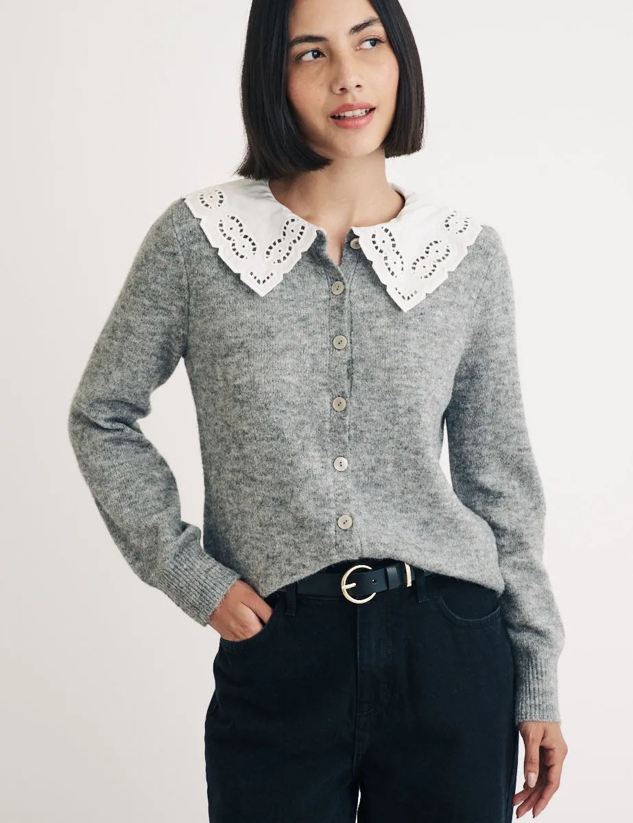 Grey Broderie Anglaise Collar Cardigan sold by Nobody's Child product image thumbnail 3