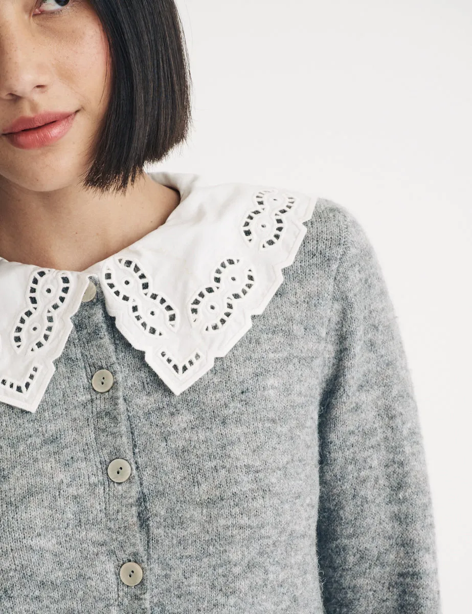 Grey Broderie Anglaise Collar Cardigan sold by Nobody's Child product image thumbnail 2