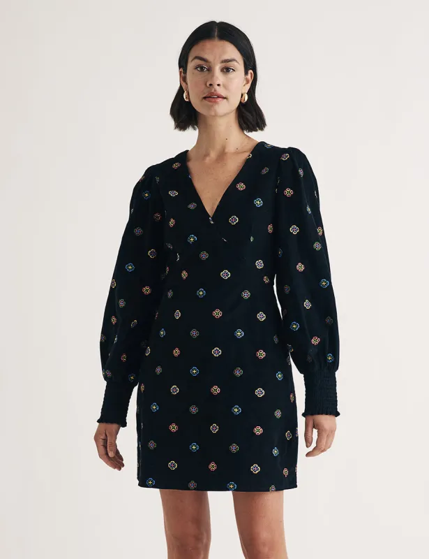 Black Cord Embroidered Rigga Mini Dress sold by Nobody's Child