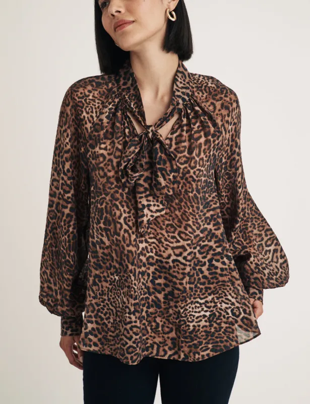 Leopard Print Tie Neck Blouse sold by Nobody's Child