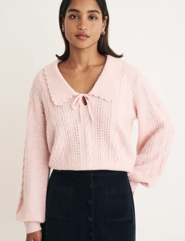 Pink Collar Pointelle Wool Blend Knitted Jumper sold by Nobody's Child