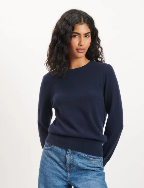 Navy Cashmere Crew Neck Knitted Jumper sold by Nobody's Child