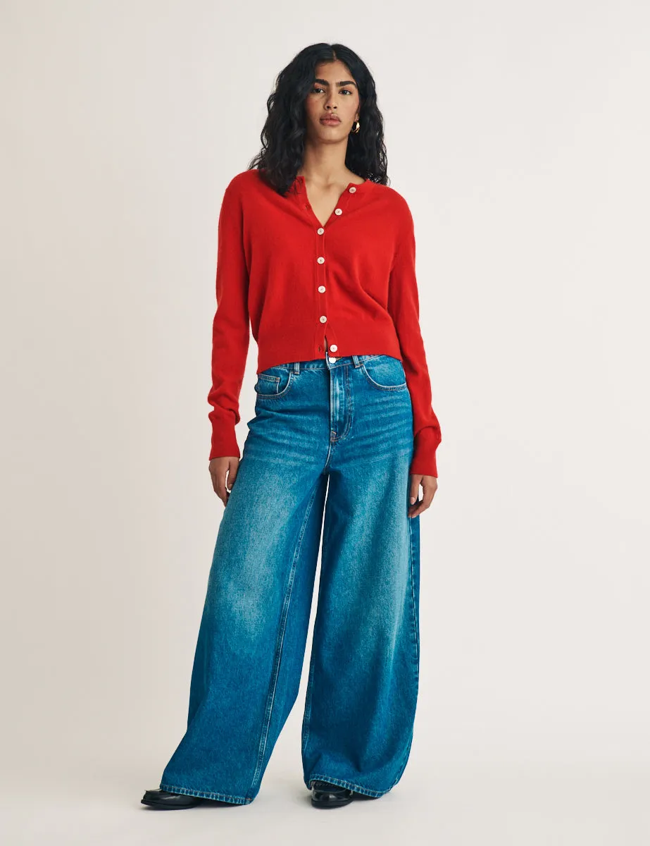 Red Cashmere Crew Neck Cardigan sold by Nobody's Child product image thumbnail 3