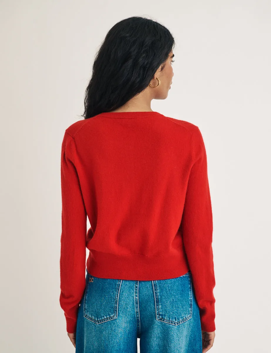 Red Cashmere Crew Neck Cardigan sold by Nobody's Child product image thumbnail 4