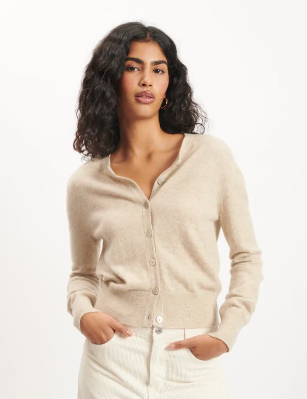 Beige Cashmere Crew Neck Cardigan sold by Nobody's Child