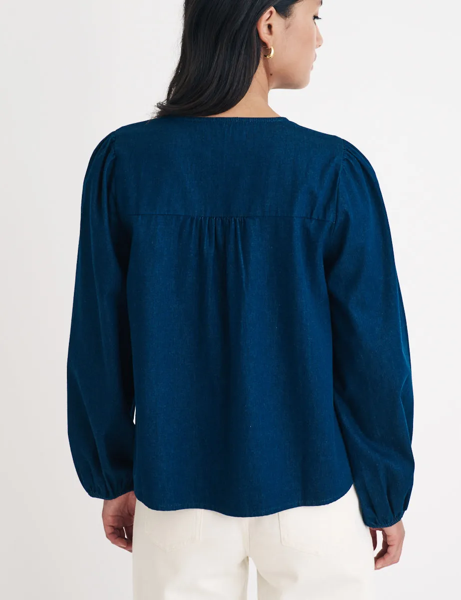 Dark Denim Tie Front Bernadetta Blouse sold by Nobody's Child product image thumbnail 4