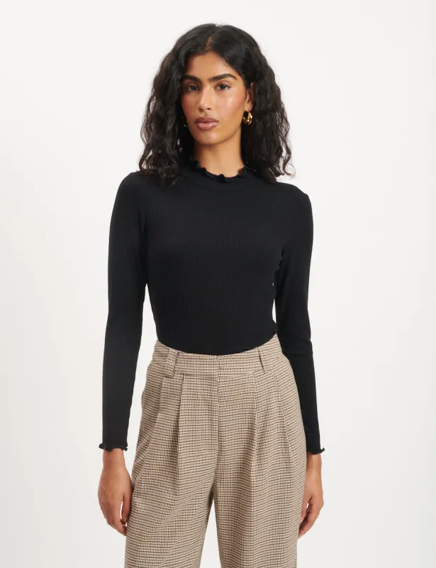Black Ribbed Funnel Neck Long Sleeve Top sold by Nobody's Child