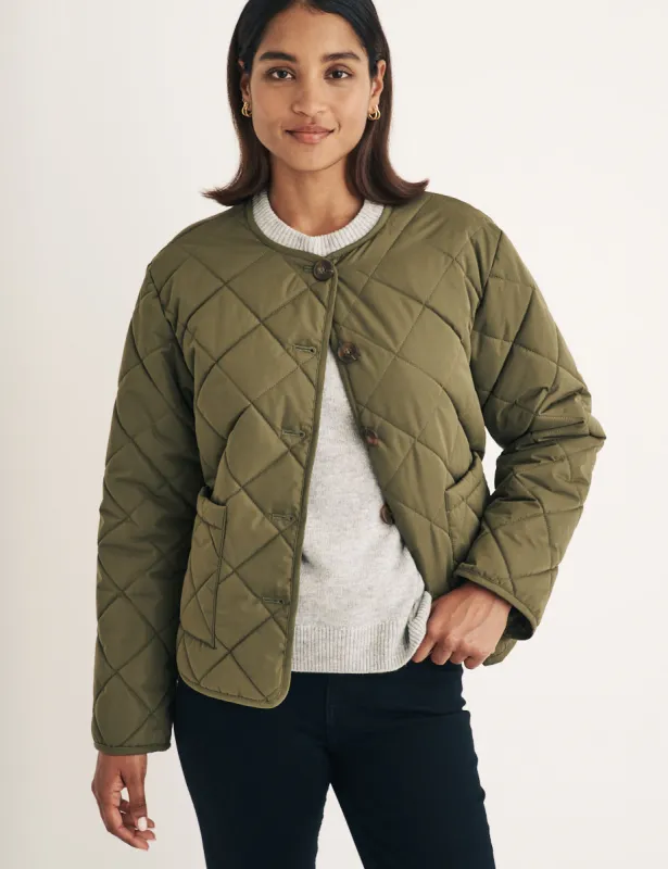 Khaki Crew Neck Quilted Puffer Jacket sold by Nobody's Child