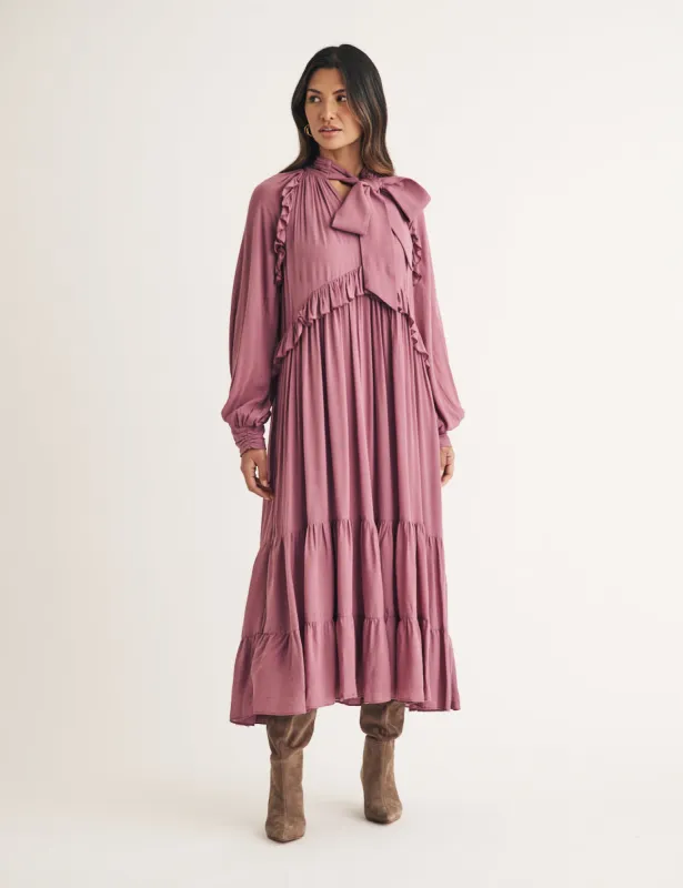 Purple Ruffle Bohana Midi Dress sold by Nobody's Child