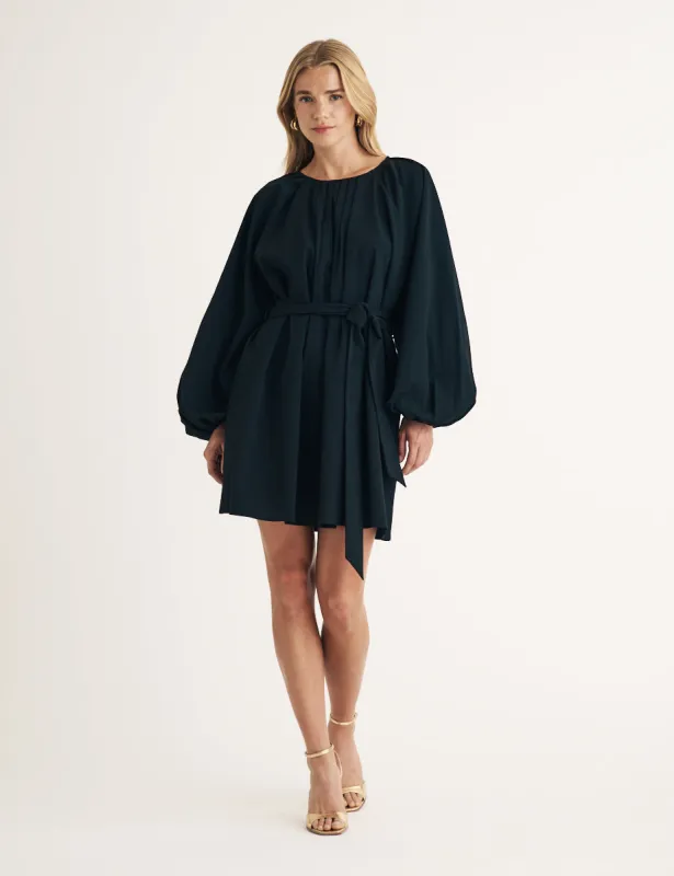 Petite Black Gathered Tie Waist Mayall Mini Dress sold by Nobody's Child