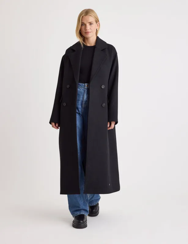 Black Double Breasted Wool Blend Coat sold by Nobody's Child
