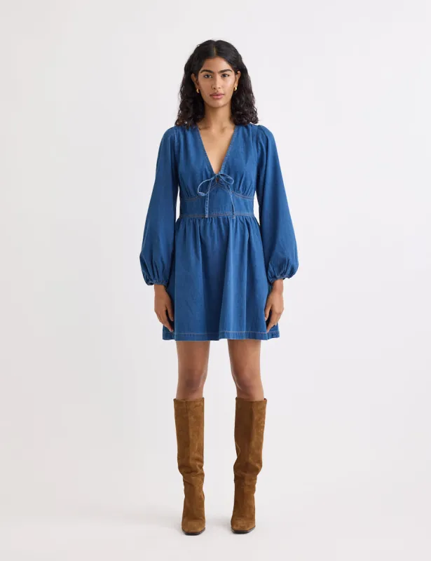 Long Sleeve Denim Astra Mini Dress sold by Nobody's Child