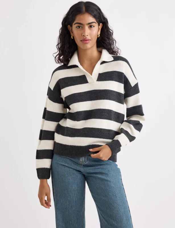 Black and White Stripe Rugby Polo Top sold by Nobody's Child