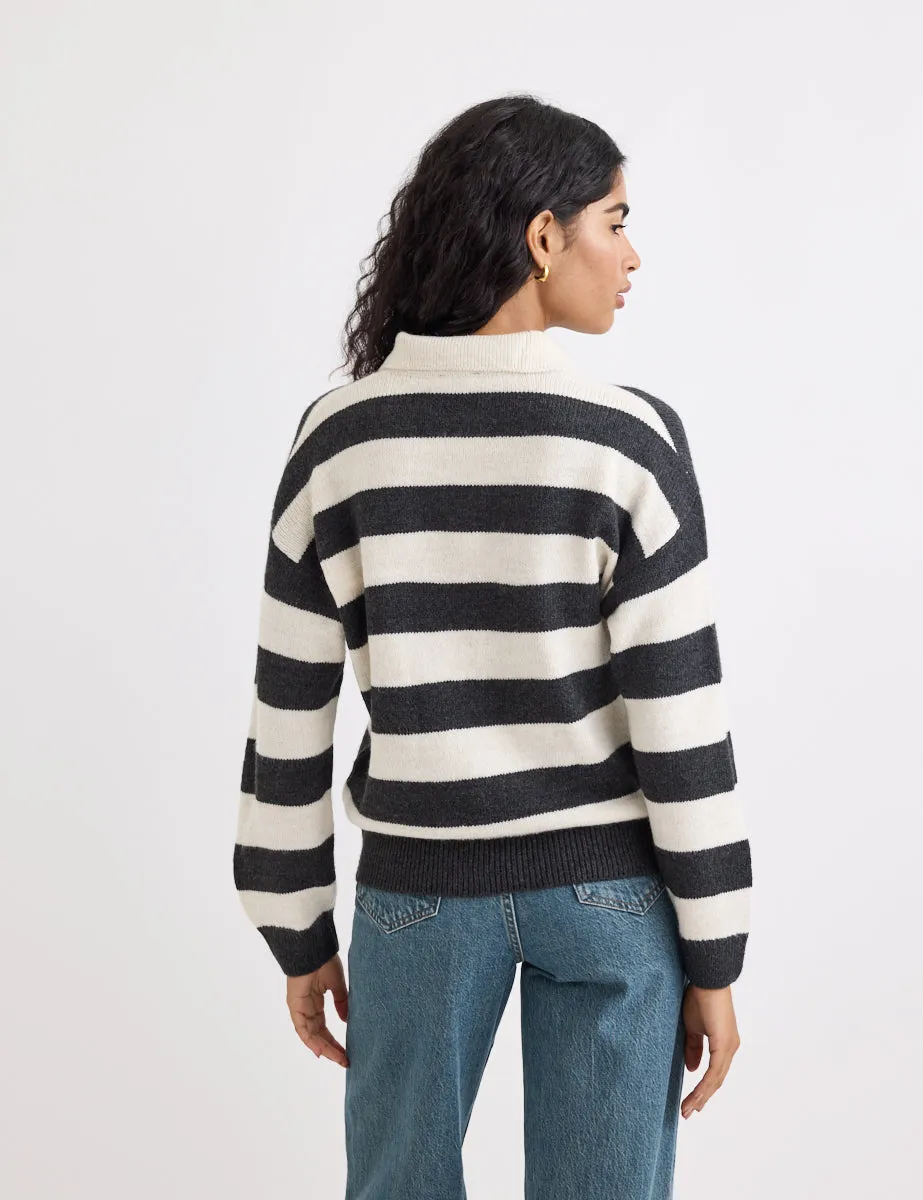 Black and White Stripe Rugby Polo Top sold by Nobody's Child product image thumbnail 4