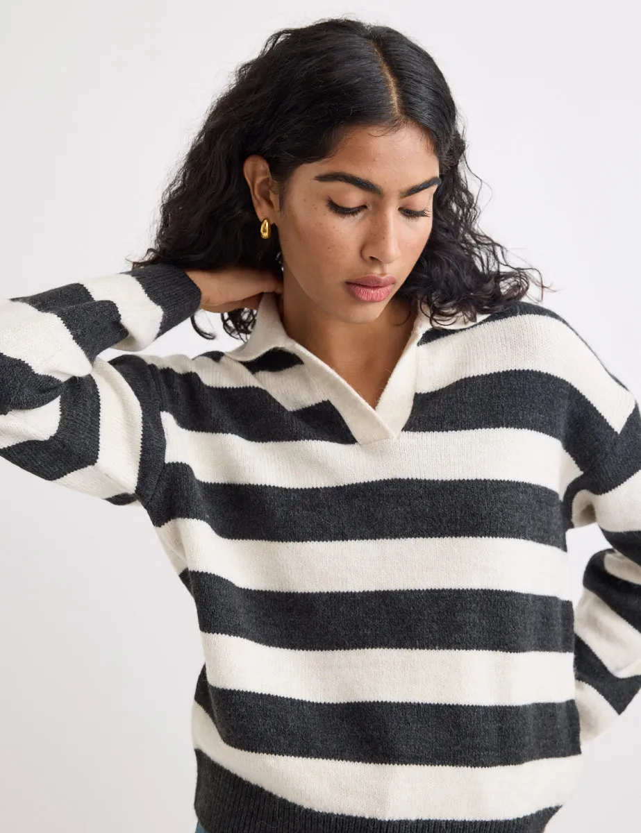 Black and White Stripe Rugby Polo Top sold by Nobody's Child product image thumbnail 3