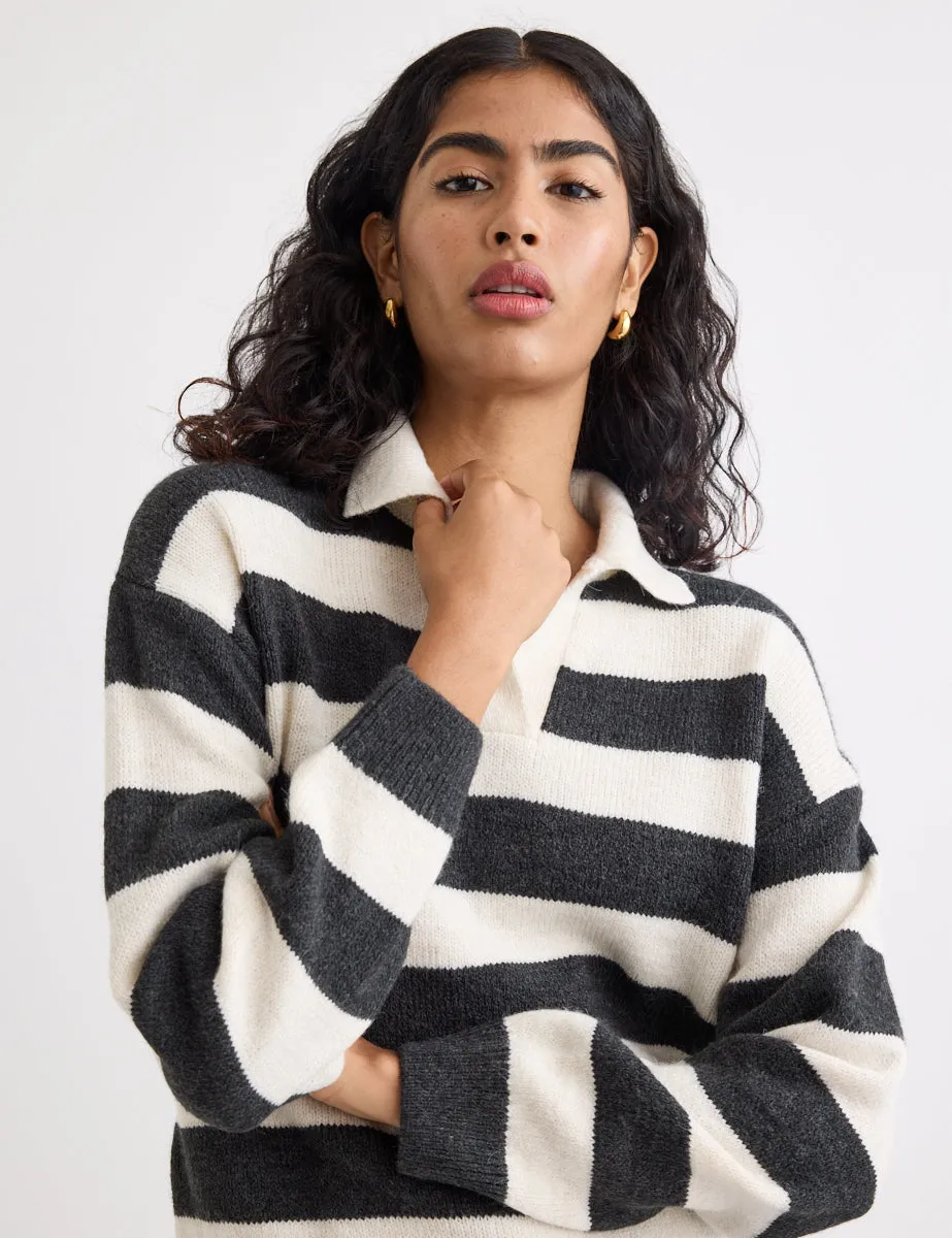 Black and White Stripe Rugby Polo Top sold by Nobody's Child product image thumbnail 2