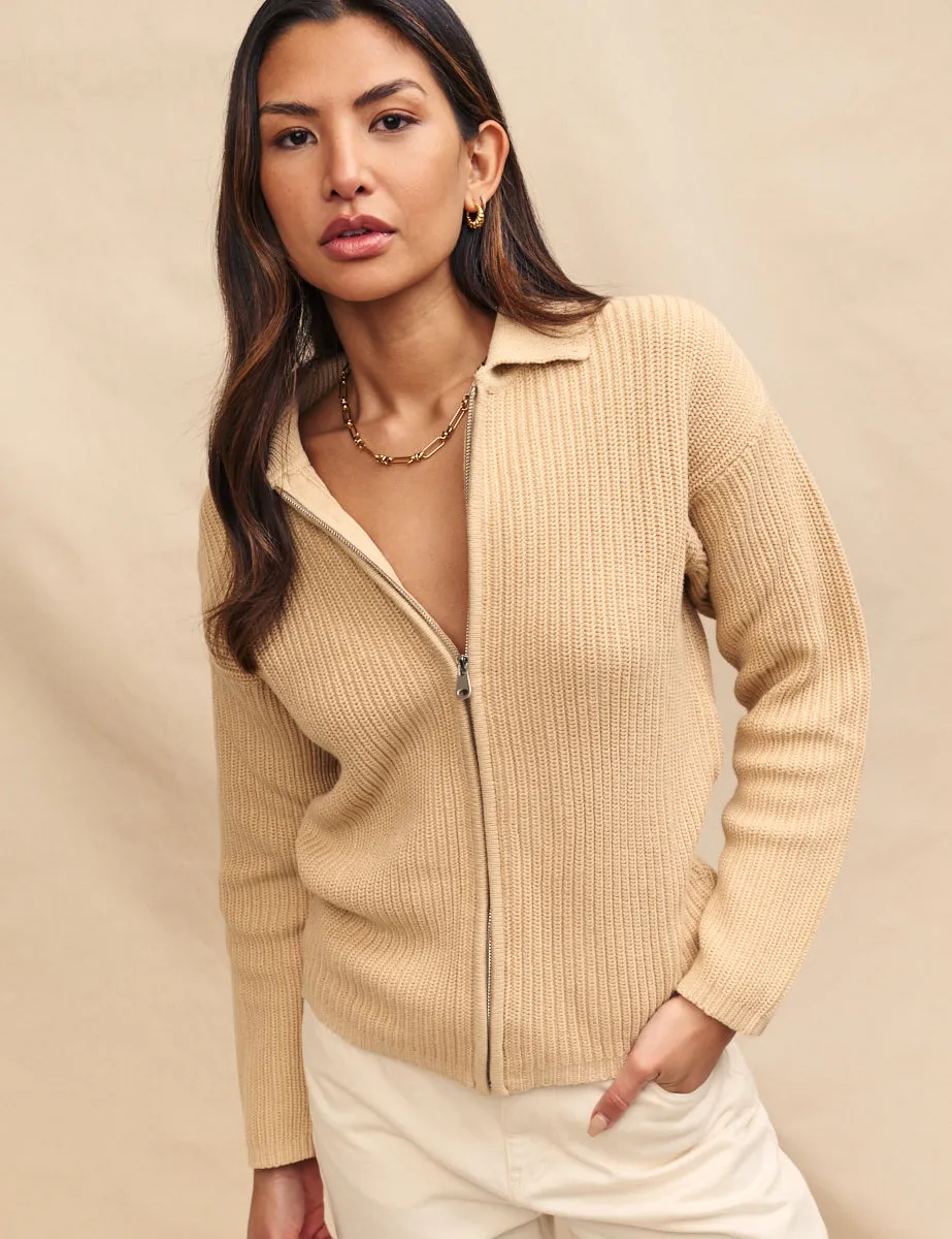 Beige Collared Zip Up Cardigan sold by Nobody's Child product image thumbnail 3