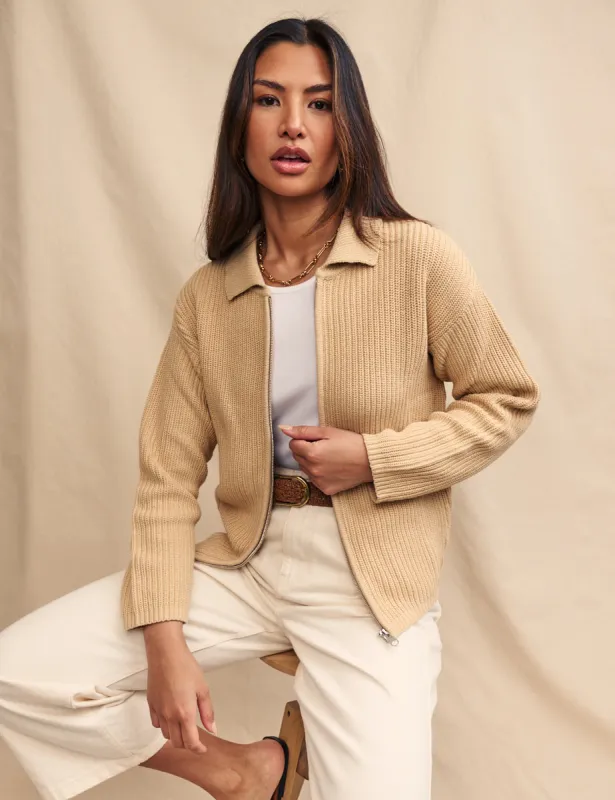 Beige Collared Zip Up Cardigan sold by Nobody's Child