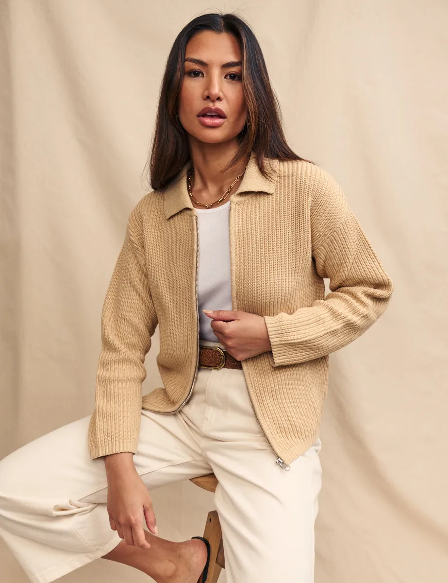 Beige Collared Zip Up Cardigan sold by Nobody's Child