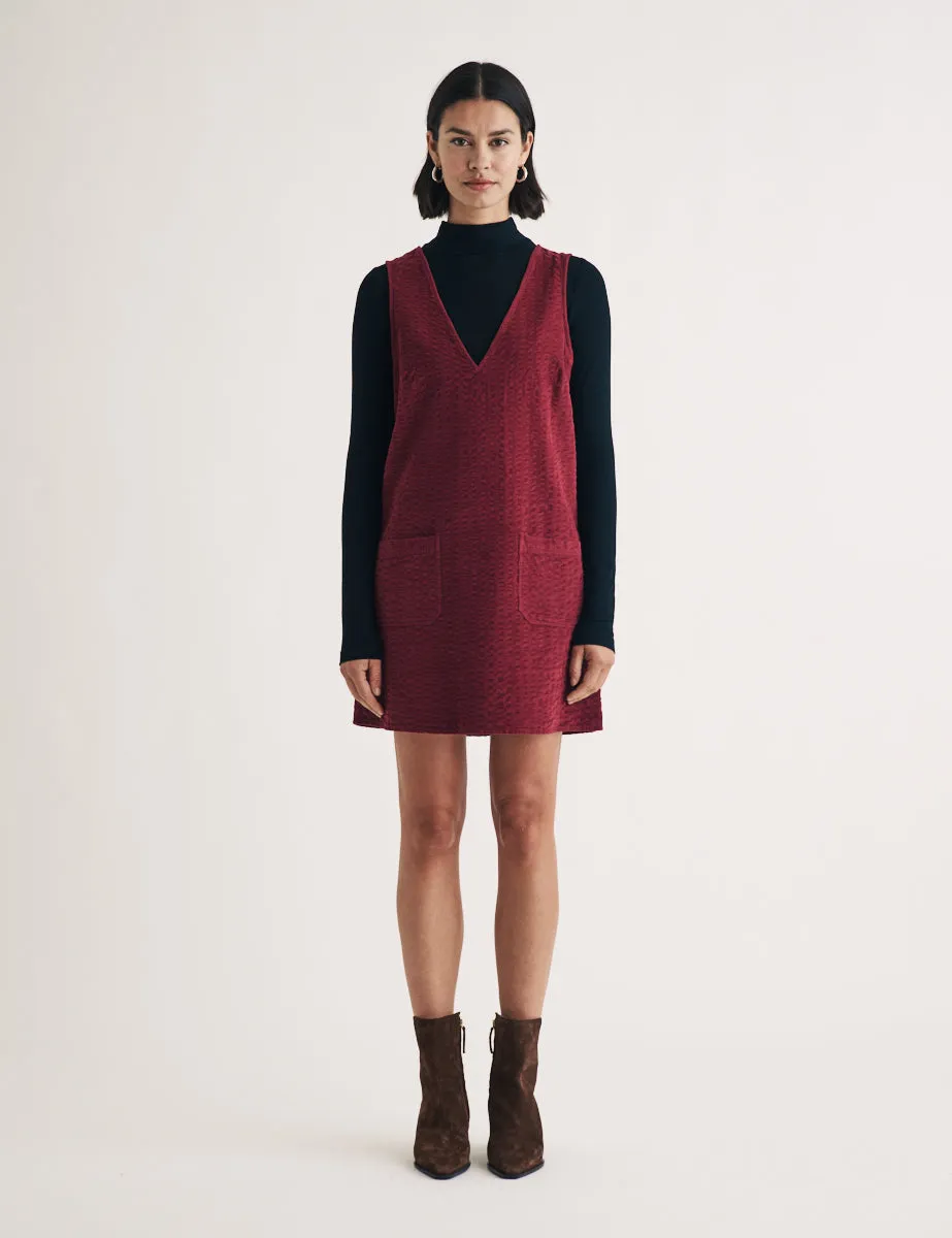 Burgundy Cord Piper Mini Pinafore Dress sold by Nobody's Child