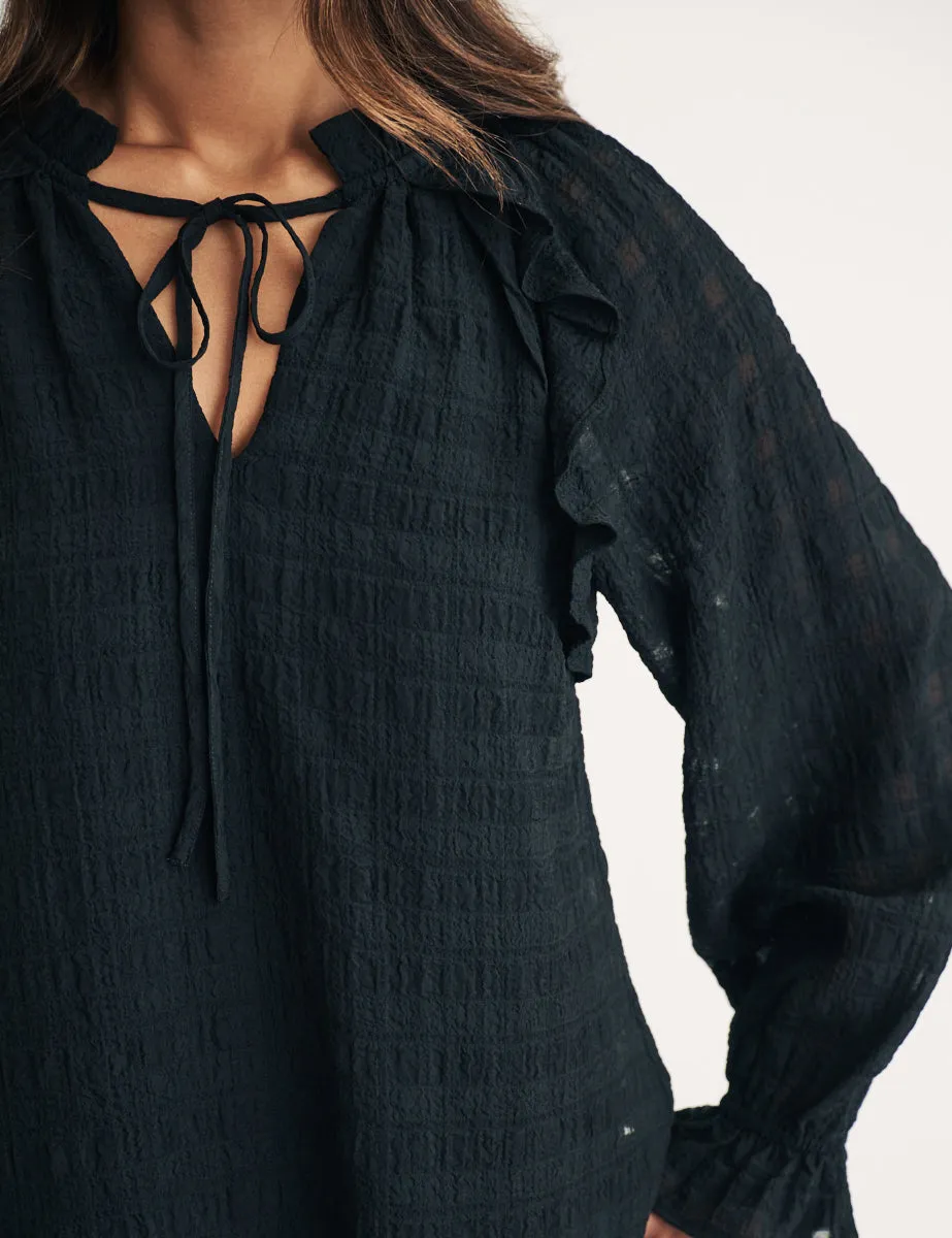 Black Tie Front Balloon Sleeve Blouse sold by Nobody's Child product image thumbnail 2