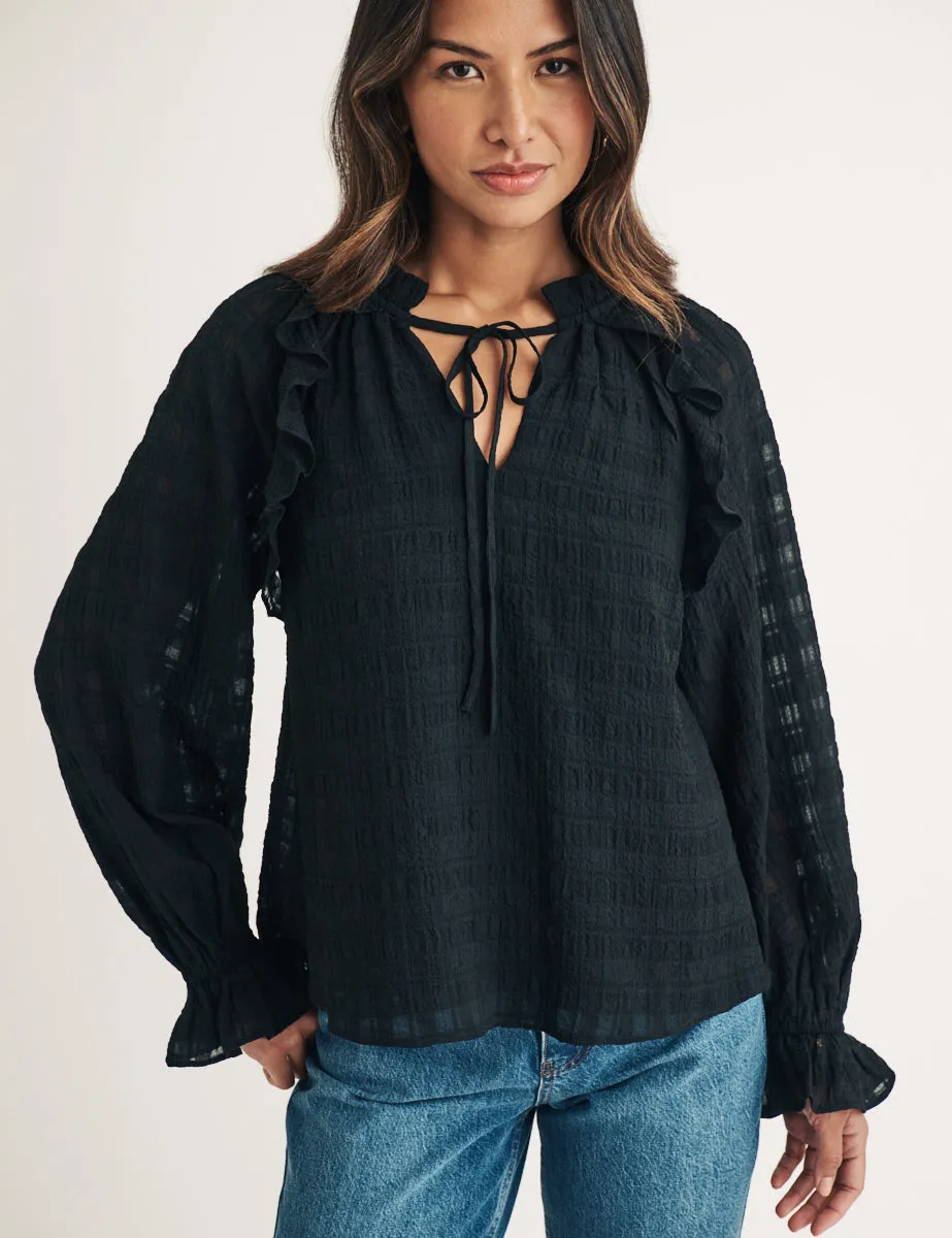 Black Tie Front Balloon Sleeve Blouse sold by Nobody's Child product image thumbnail 4