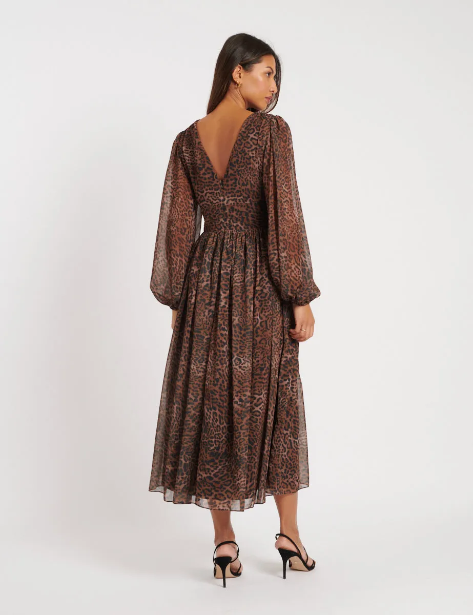 Leopard Print Chiffon Anya Midi Dress sold by Nobody's Child product image thumbnail 4