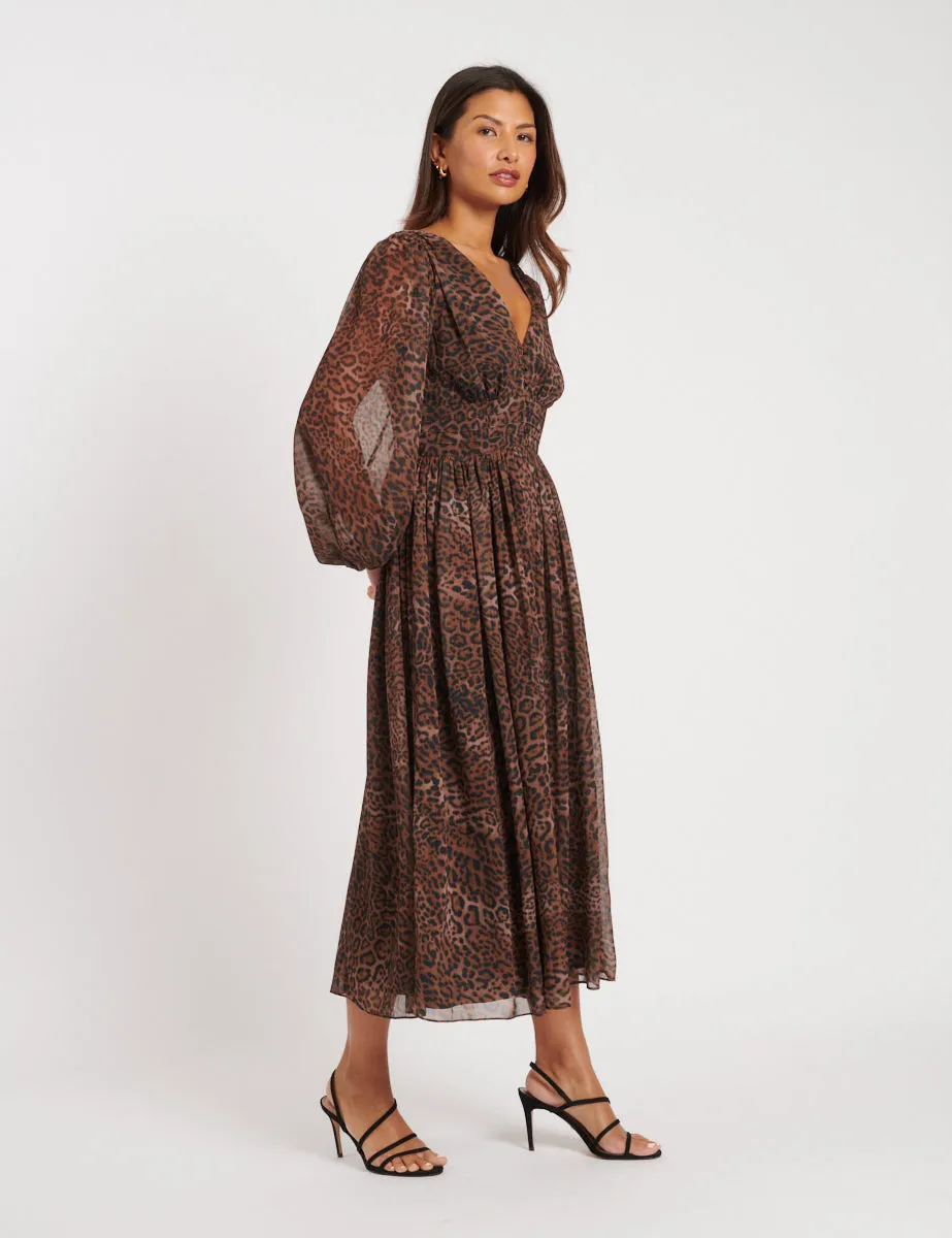 Leopard Print Chiffon Anya Midi Dress sold by Nobody's Child product image thumbnail 3