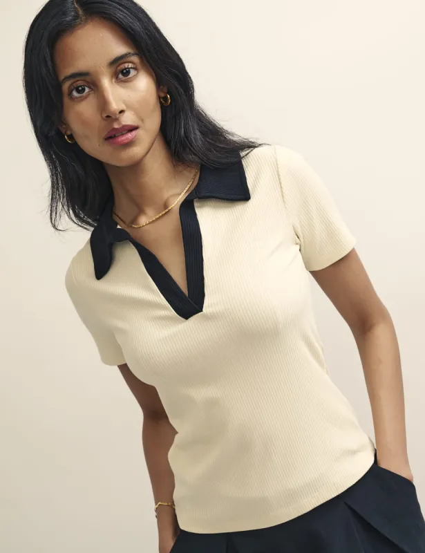 Cream With Black Collar Polo Top sold by Nobody's Child
