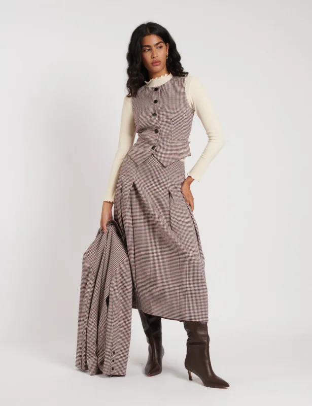 Heritage Check Pleated Tailored Midi Skirt sold by Nobody's Child