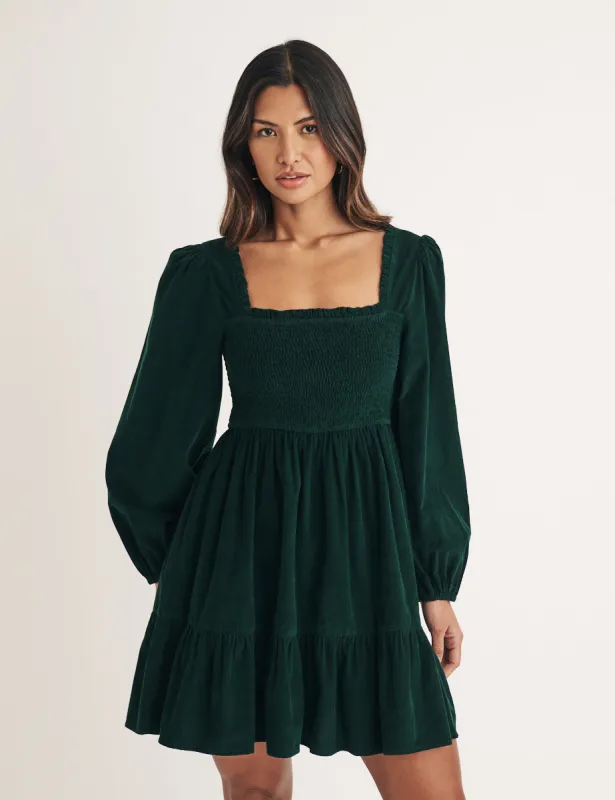 Green Cord Elsa Mini Dress sold by Nobody's Child