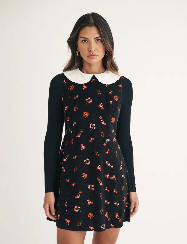 Black Cord Floral Collar Maple Mini Dress sold by Nobody's Child