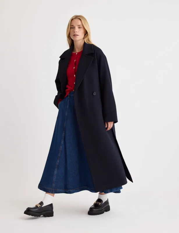 Oversized Navy Belted Wool Blend Coat sold by Nobody's Child