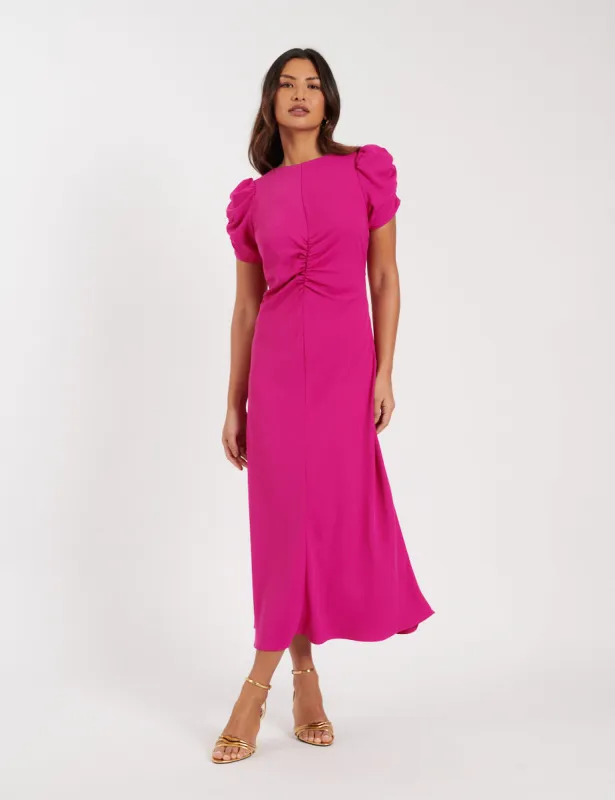 Pink Shirred Naomi Midi Dress sold by Nobody's Child