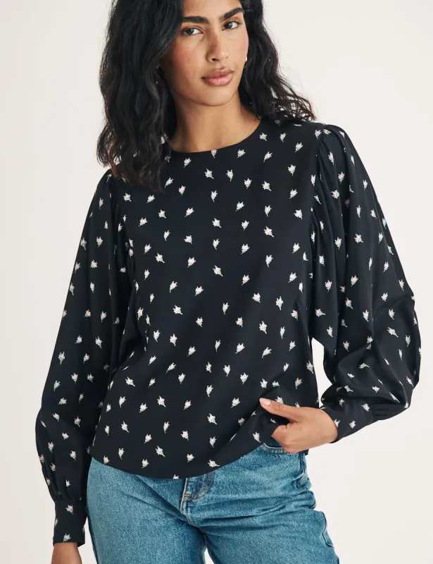 Black Ditsy Floral Top sold by Nobody's Child