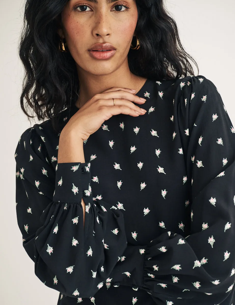 Black Ditsy Floral Top sold by Nobody's Child product image thumbnail 2