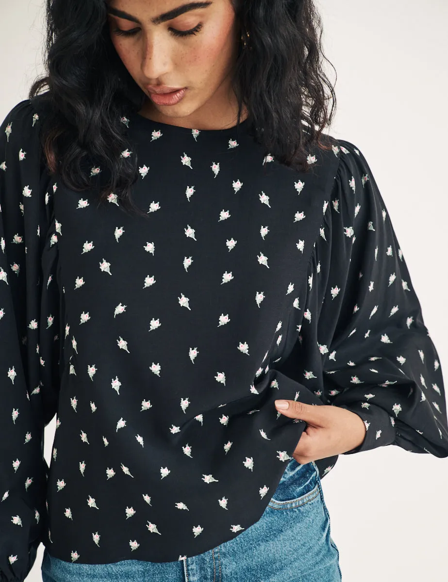 Black Ditsy Floral Top sold by Nobody's Child product image thumbnail 3