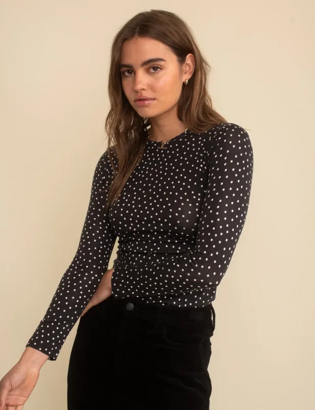 Black Spot Print Crew Neck Long Sleeve T-Shirt sold by Nobody's Child